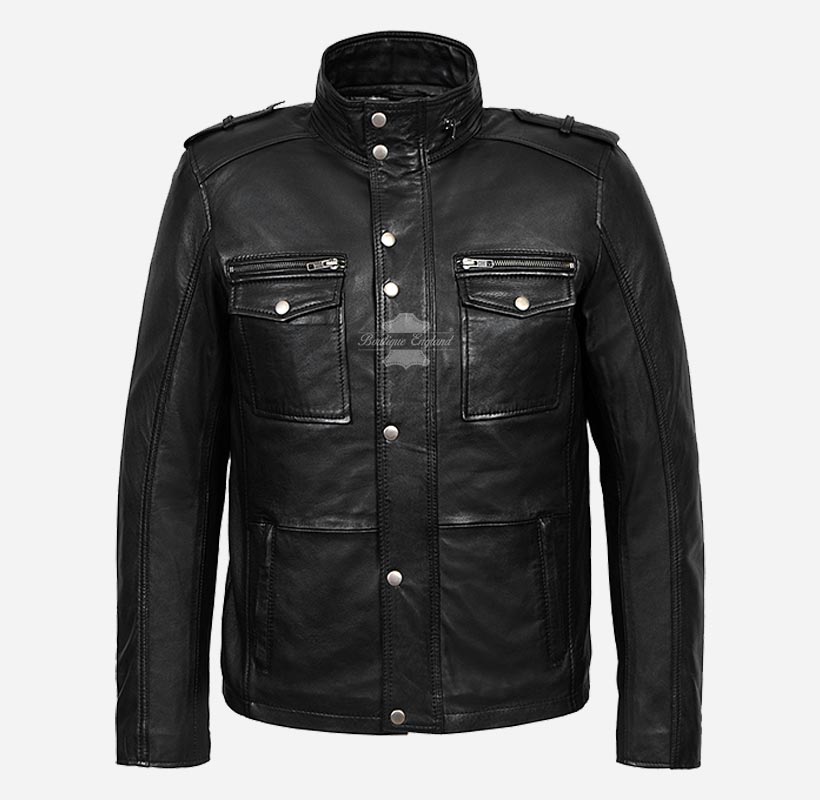 VORTEX Men's Leather Jacket Safari Style Leather Jacket