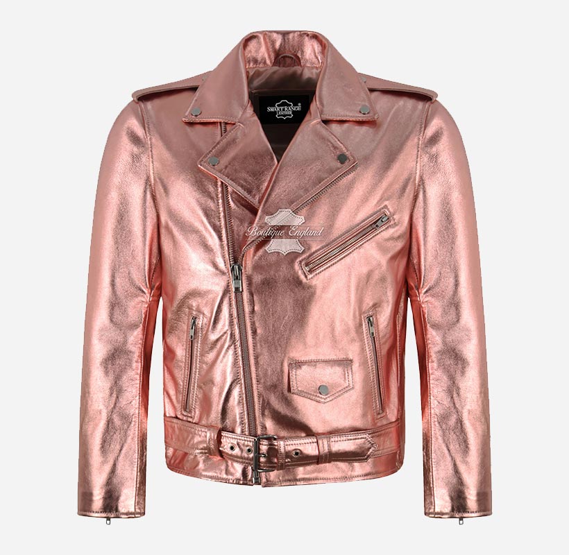 GLAMOROUS BRANDO Men's Metallic Pink Leather Biker Jacket