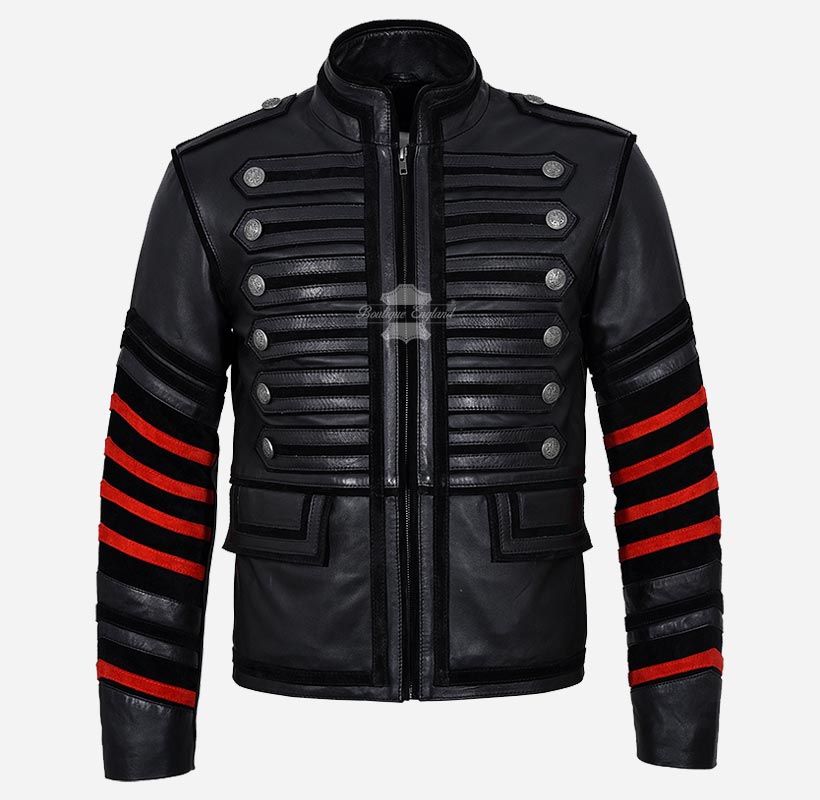 HUSSAR Leather Parade Jacket For Mens Black Studded Leather Jacket
