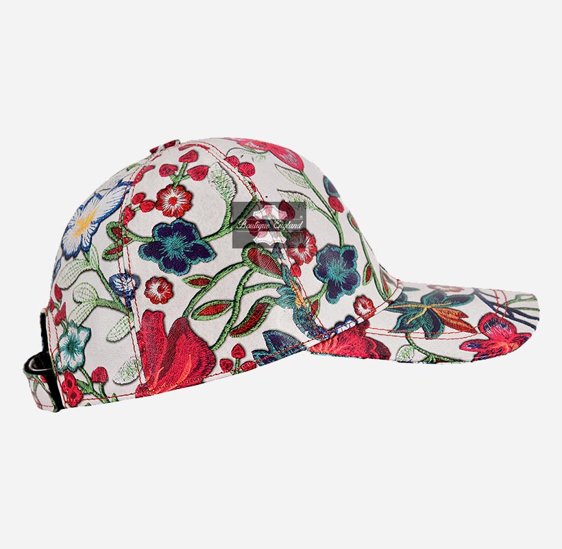 Floral Print Leather Baseball Cap for Men and Women