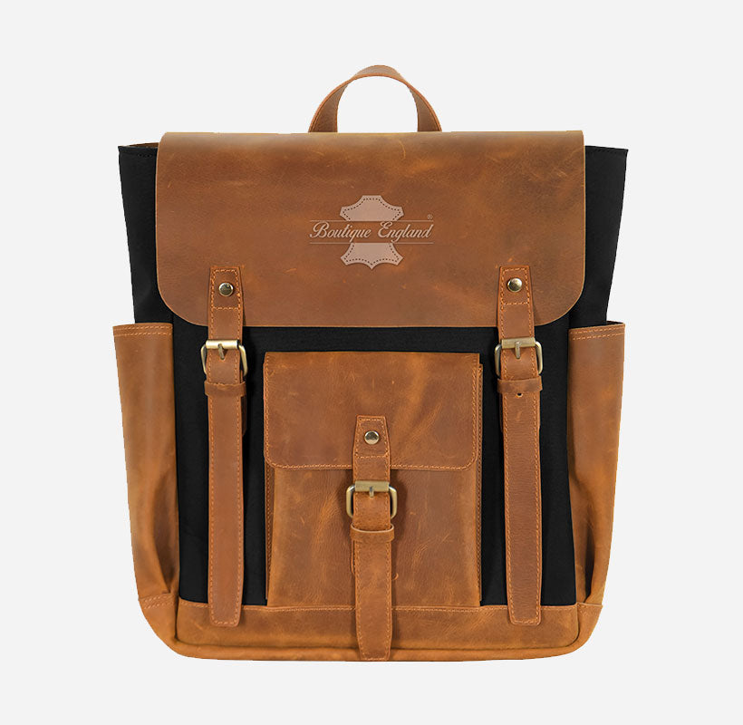 Waxed Canvas Leather Backpack Laptop Bag With Leather Detailing