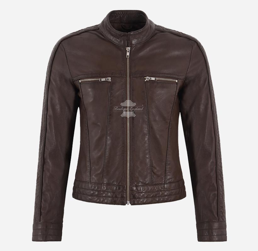 ELSPETH Women Brown Leather Biker Fashion Leather Jacket
