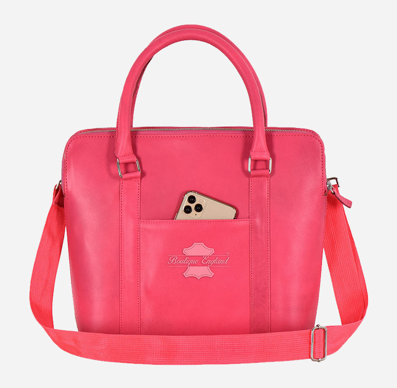 Women Crossbody Tote Bag in Soft Pink Leather