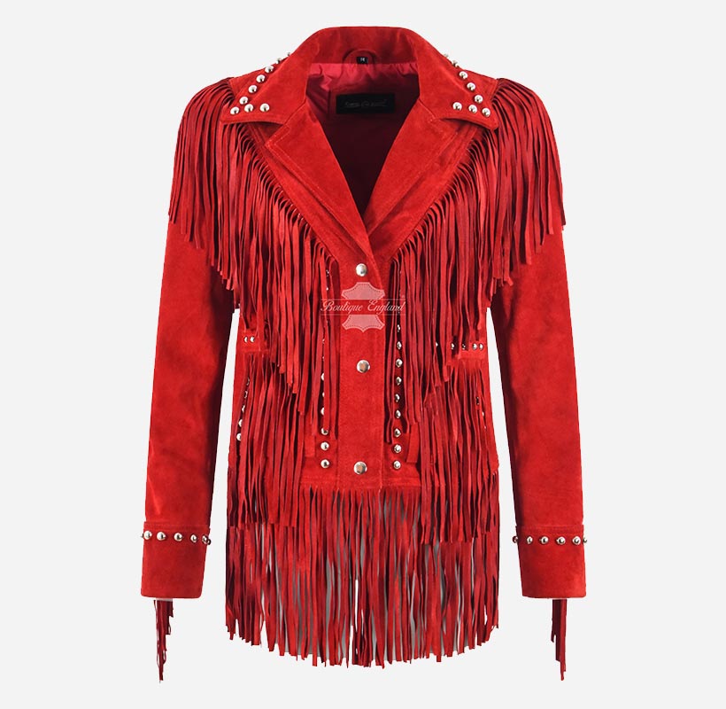 Western Flair Women's Suede Fringes and Studs Cropped Blazer Jacket