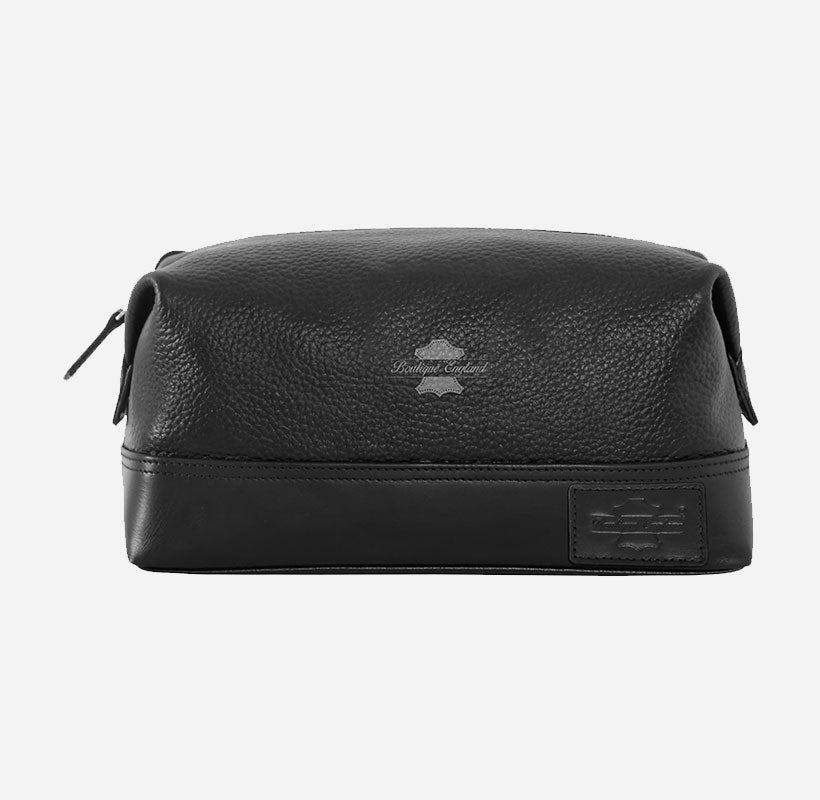 Large Leather Toiletry Bag Black