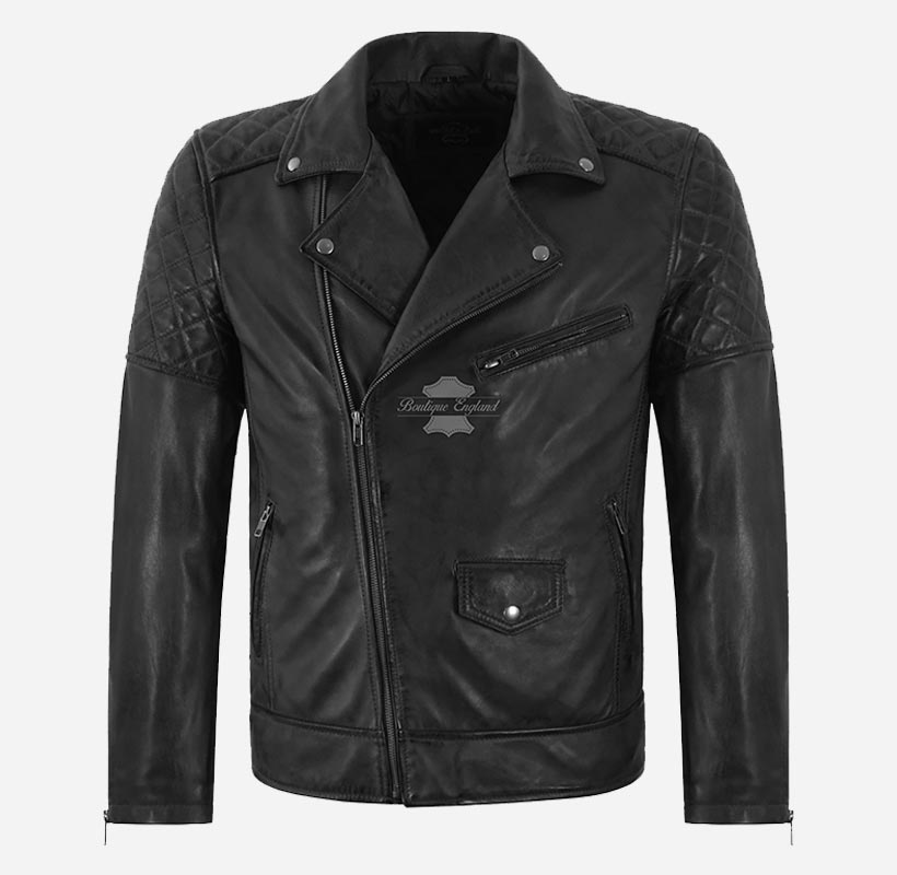 Bridleton Men's Biker Leather Jacket Brando Jacket Without Belt