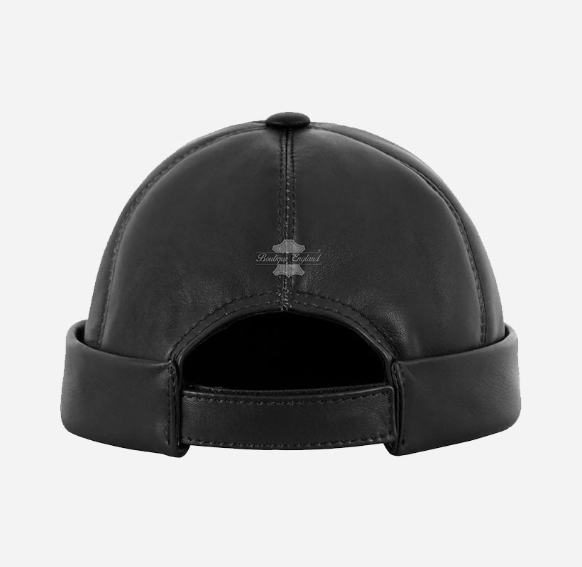 Men's Leather Skullcap Sailor Cap Rolled Cuff Brimless Caps