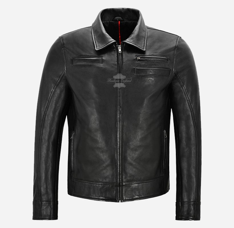 LOOPER Men's Black Leather Jacket Vintage Style Leather Jacket