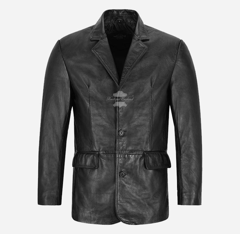 2BB Men's Classic Leather Blazer Jacket Relaxed Fit Leather Coat