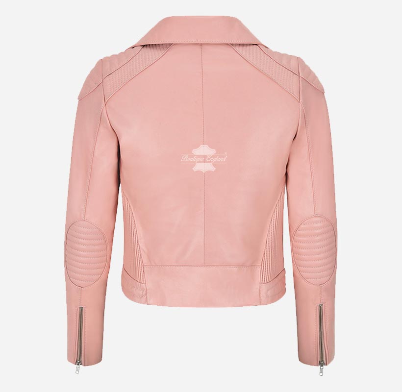 BLUSH BREEZE Soft Pink Lamb Napa Leather Biker Jacket