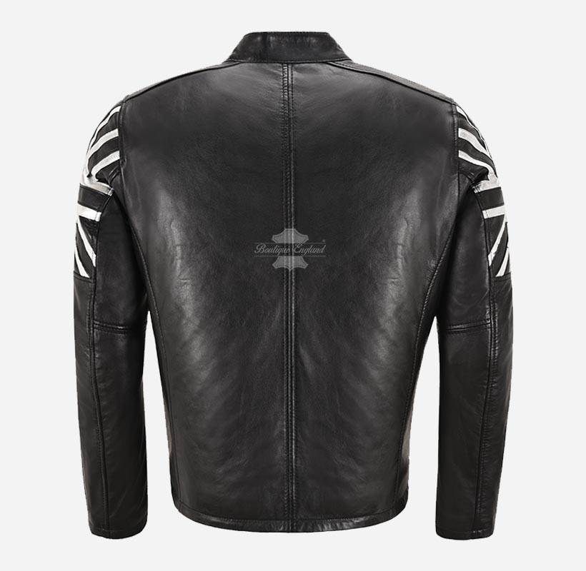 UNION JACK Silver Biker Leather Jacket For Men