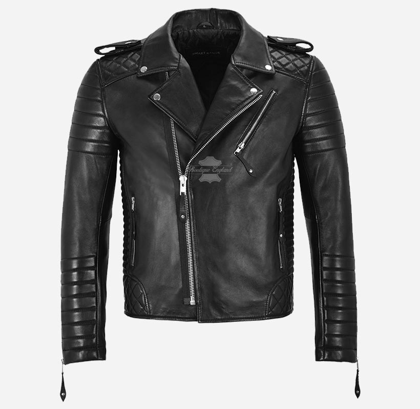 SOLASTRIDE Men's Biker Leather Jacket Quilted Fitted Leather Jacket