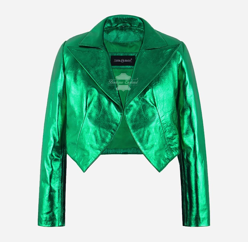 MAXIM Damen Leder Bolero Jacke aus glänzendem Leder – Boutique England