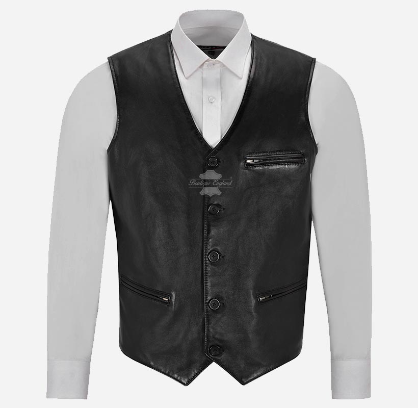 ALTON Men's Leather Waistcoat Classic Party Leather Vest