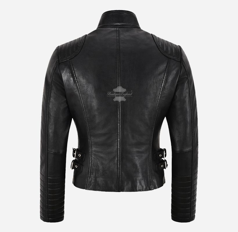 INFERNO Ladies Gothic Fashion Black Leather Biker Jacket