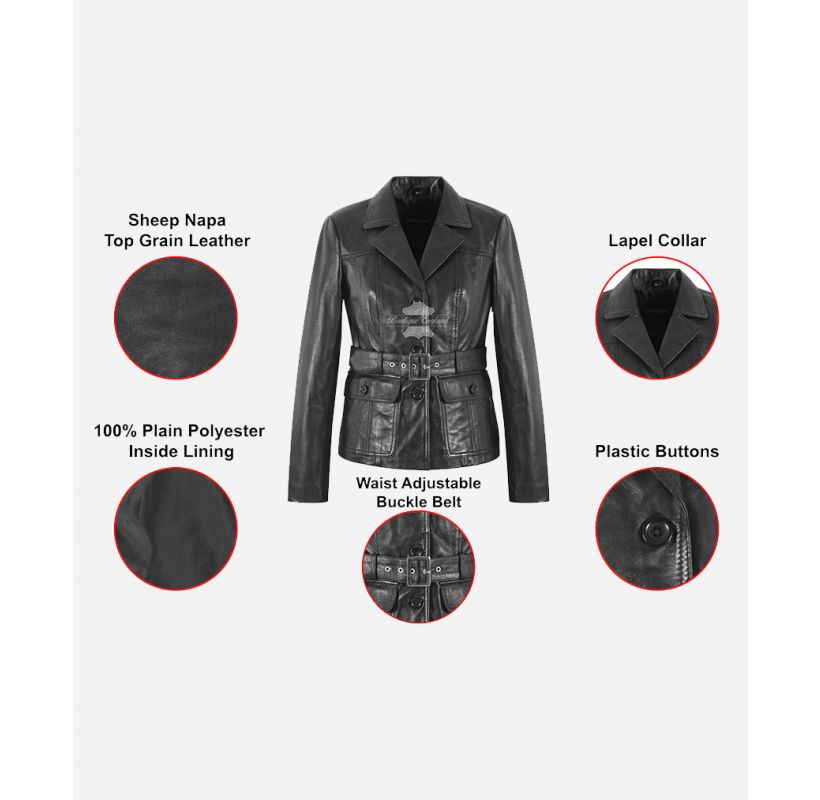 CASTLE KATE Coat Ladies Leather Trench Coat Waist Belt Blazer