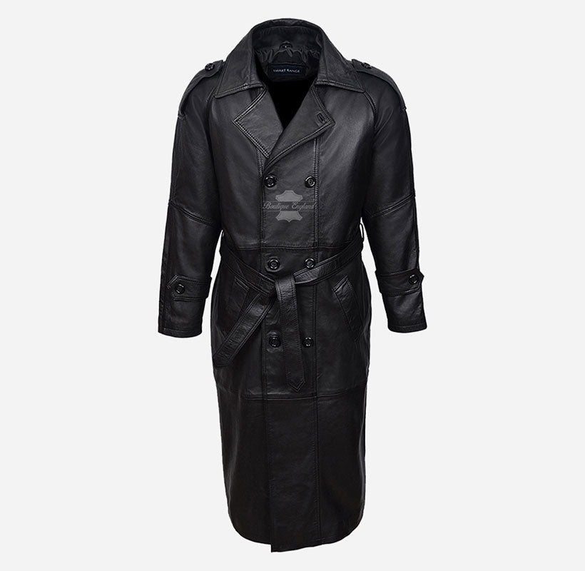 The Regent Leather Trench Coat Classic Full Length Belted Double Breasted Coat
