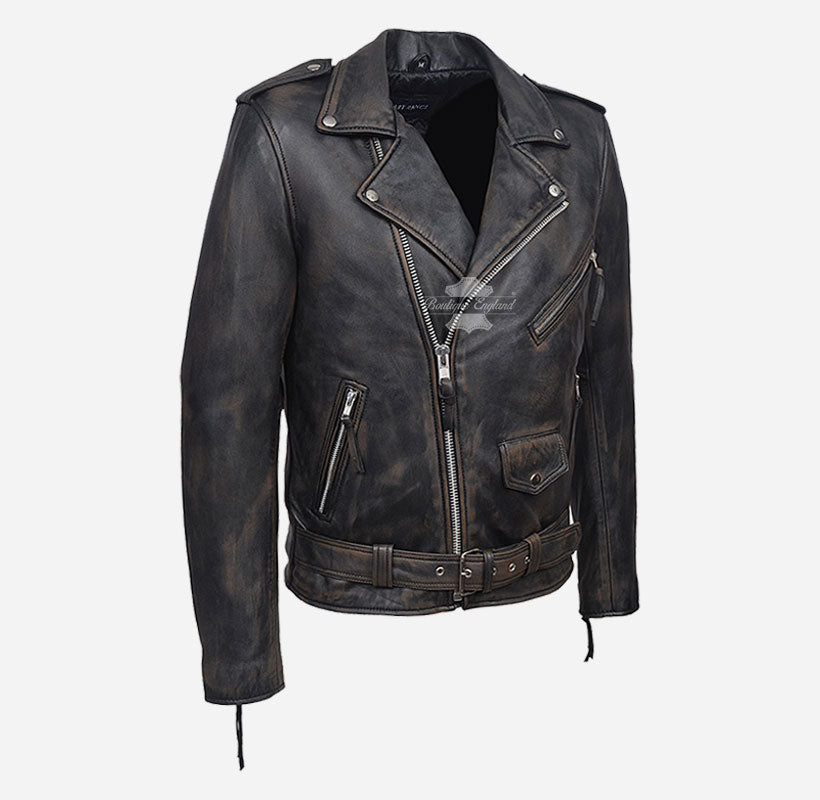 BRANDO BIKER LEATHER JACKET Slim Fit Vintage Bronze Fashion Jacket