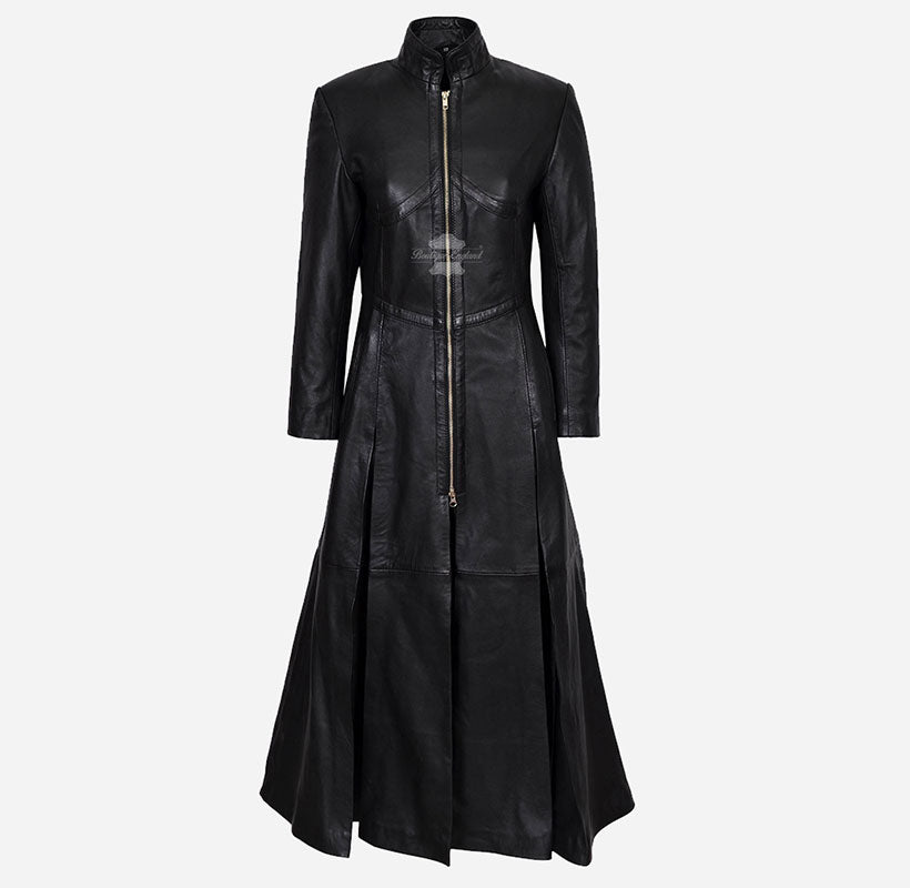 LADIES MATRIX COAT Black Leather Full Length Classic Coat