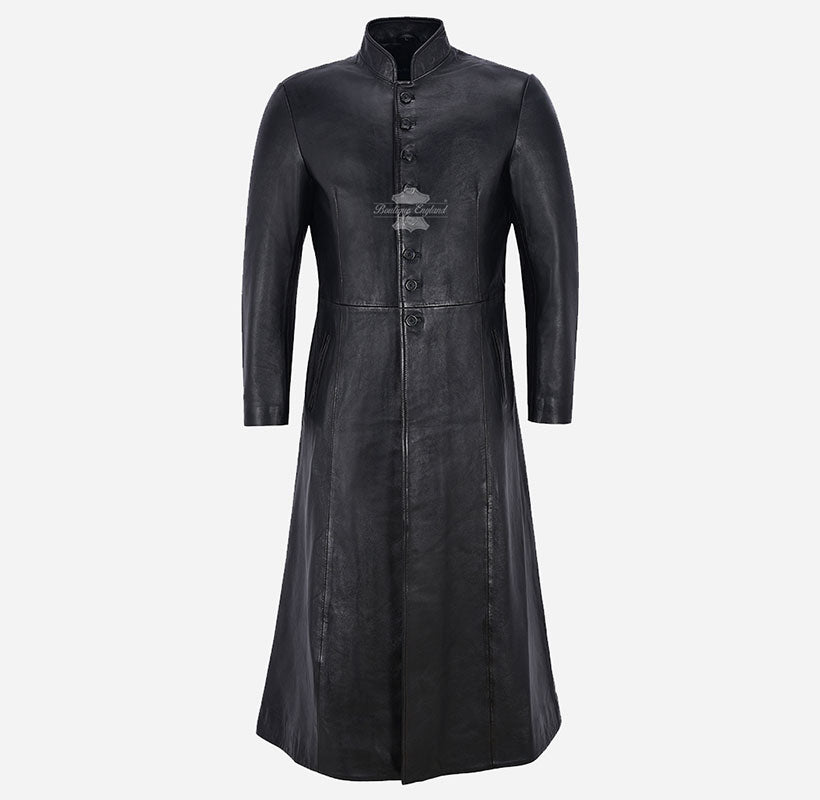 'MATRIX RELOADED' Men's FULL-LENGTH Black Leather Long Coat
