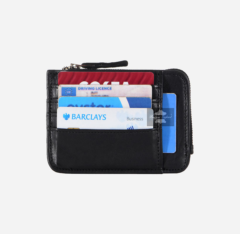 Unisex Card Holder Small Real Leather Zip Pocket Wallet RFID Protected