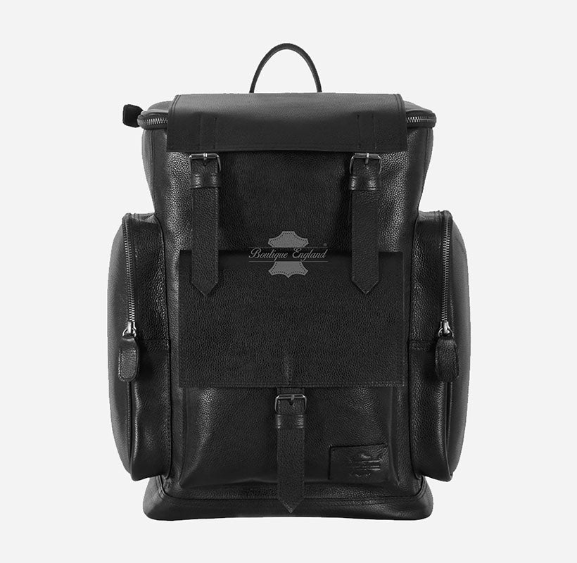 Unisex Backpack Rucksack Style Black Leather Casual Travel Laptop Bag