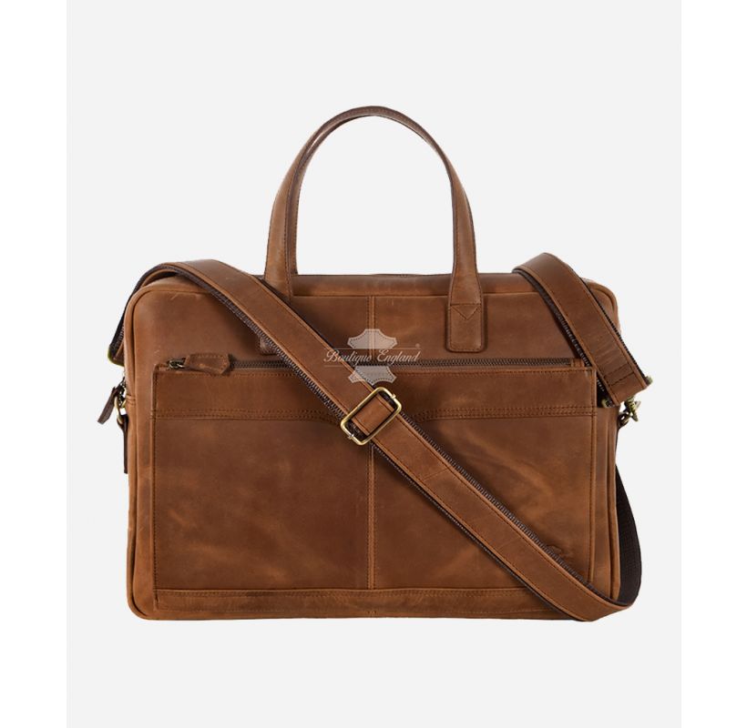 Leather Laptop Bag Briefcase Shoulder Bag Crazy Horse Office Travel Messenger Bag
