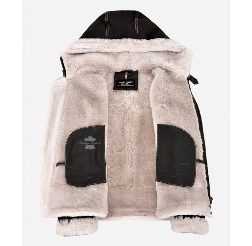 Snow Queen Hooded Shearling Jacket Ladies Premium Sheepskin Aviator Flying Jacket