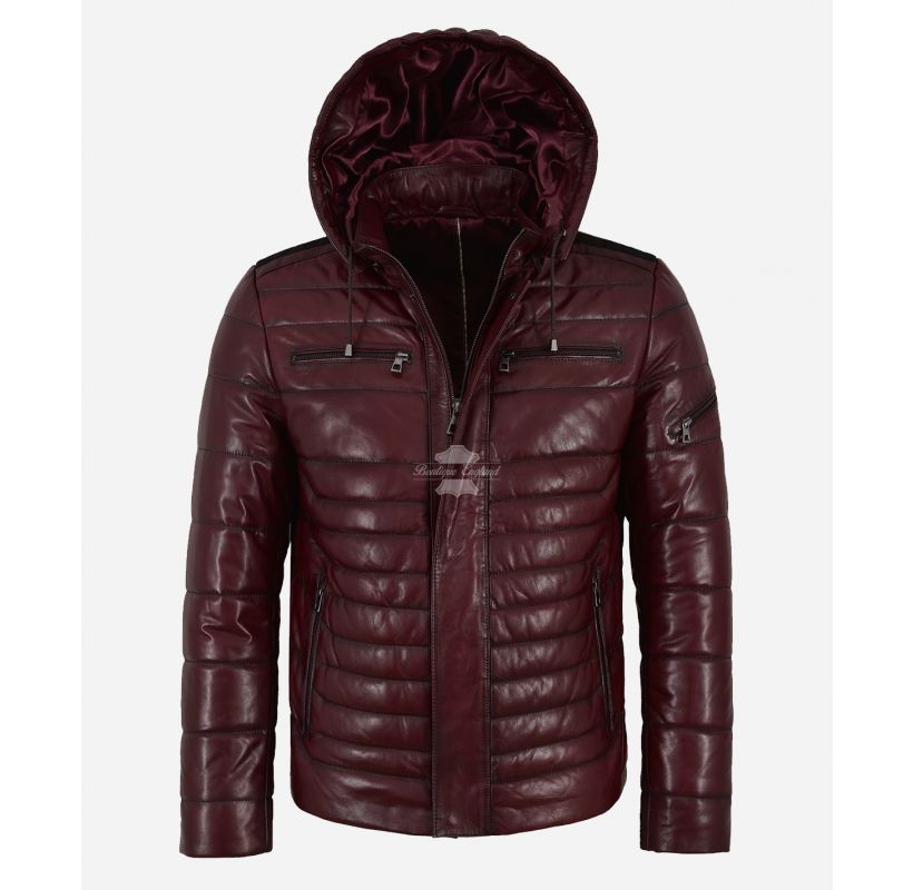 ICEBERG LEATHER PUFFER Men's Padded Leather Hooded Jacket