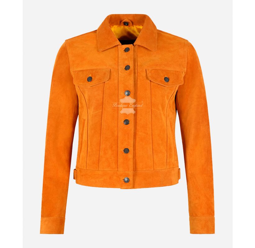 Women TRUCKER Jacket Classic Western Shirt Style Suede Leather Jacket