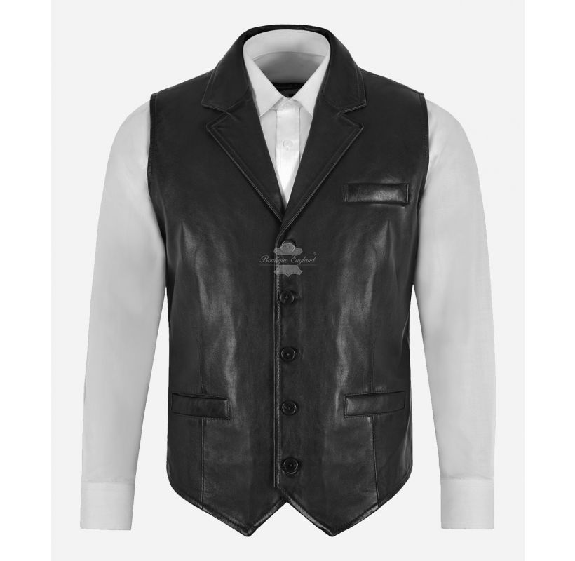 ANDY LEATHER WAISTCOAT MEN'S Real Leather NOTCH COLLAR VEST