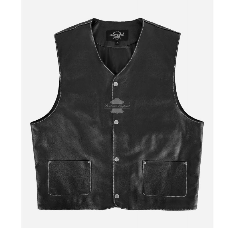 COWBOY Black Vest Men's Classic Cow leather waistcoat