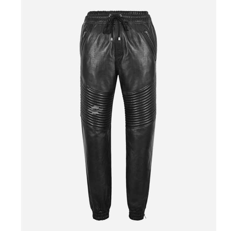 JOGGER Leather Jogging Bottom Men's Quilted Classic Leather Track Pants