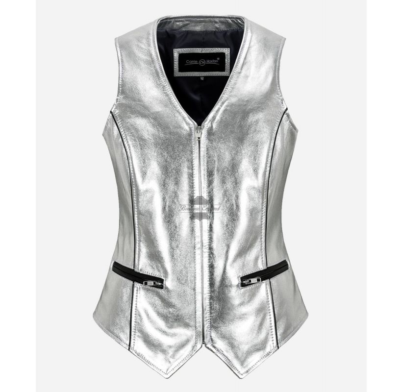 Silver Star Vest Ladies Casual Party Silver Leather Vest