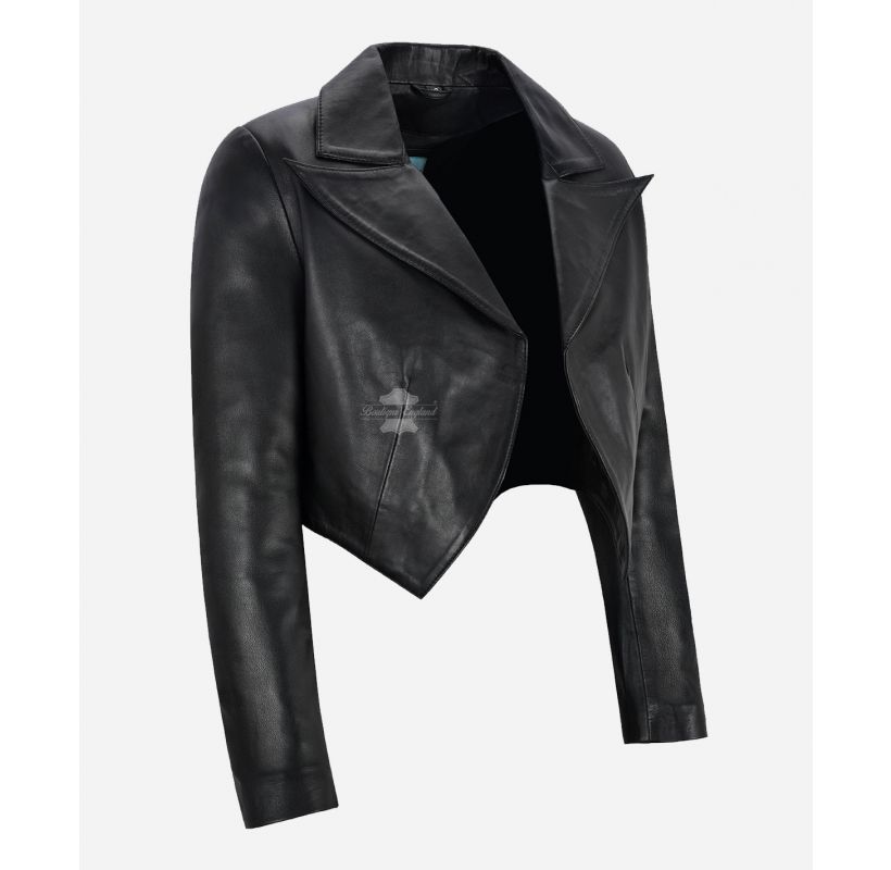 MAXIM Ladies Shrug Lapel Collared Open Front Leather Cropped Bolero Jacket