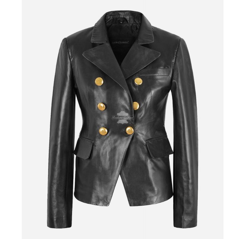 ISADORA LADIES DOUBLE BREASTED COAT Golden Button LEATHER BLAZER