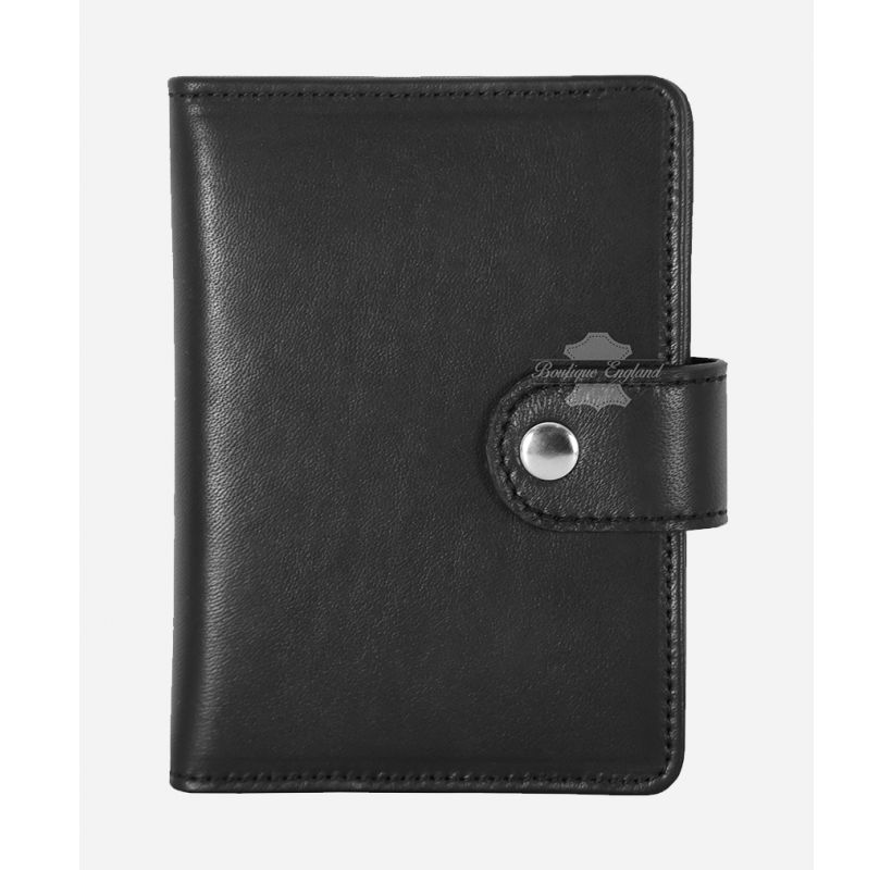 Black Leather Passport Holder Bifold Credit Card Money Holder RFID protected