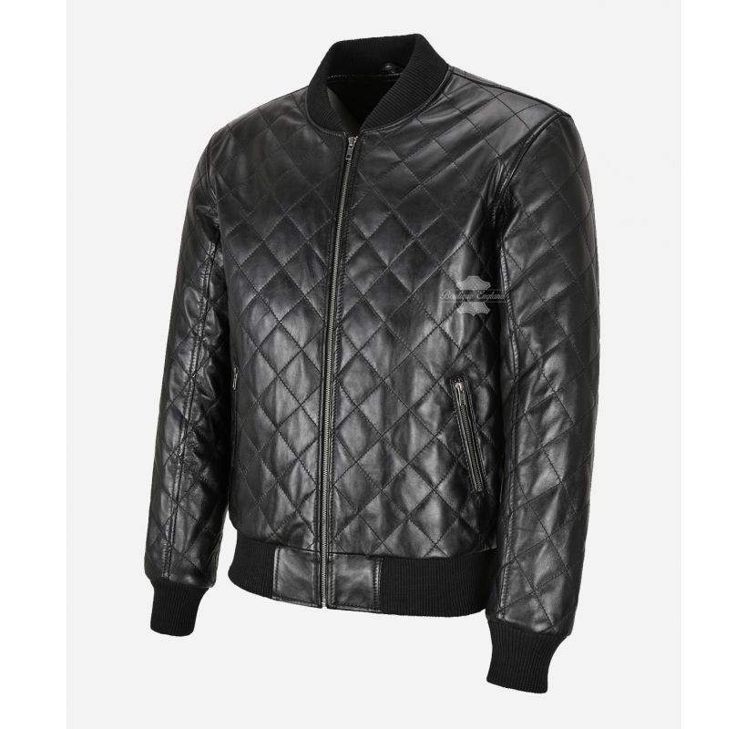 70s Bomber Jacket Diamond Quilted Street Inspired Retro Leather Jacket