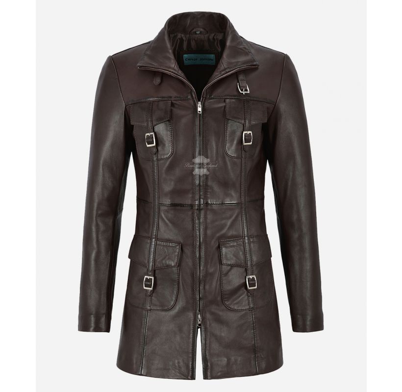 MISTRESS LADIES MID LENGTH Leather JACKET Fitted LONG LEATHER JACKET