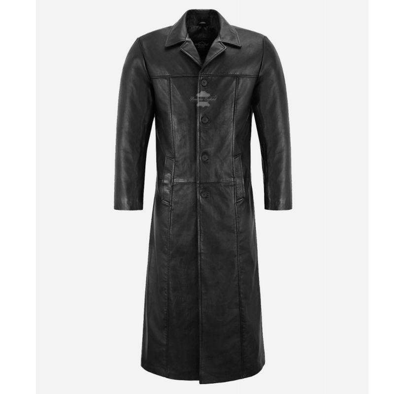 DETECTIVE Black Leather Long Coat Soft Leather Coat
