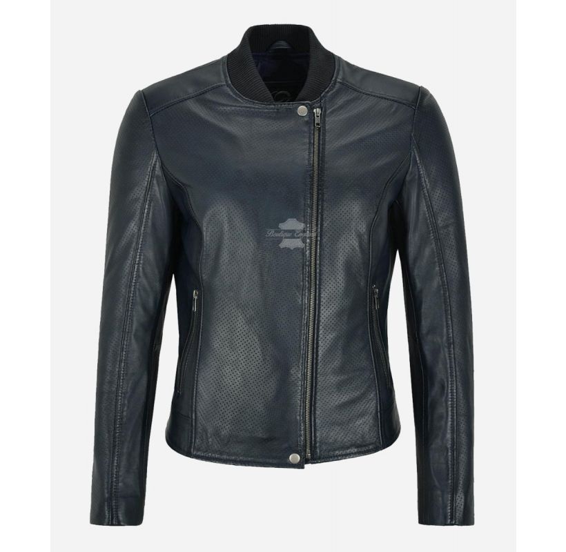 The Perforated Pilot Jacket Ladies Classic Bomber Fashion Leather Jacket