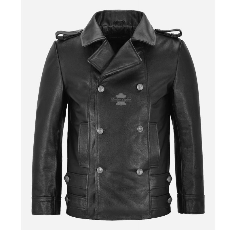 GERMAN WW2 Leather Coat Black Studded Punk Double Breasted Cow Leather Jacket