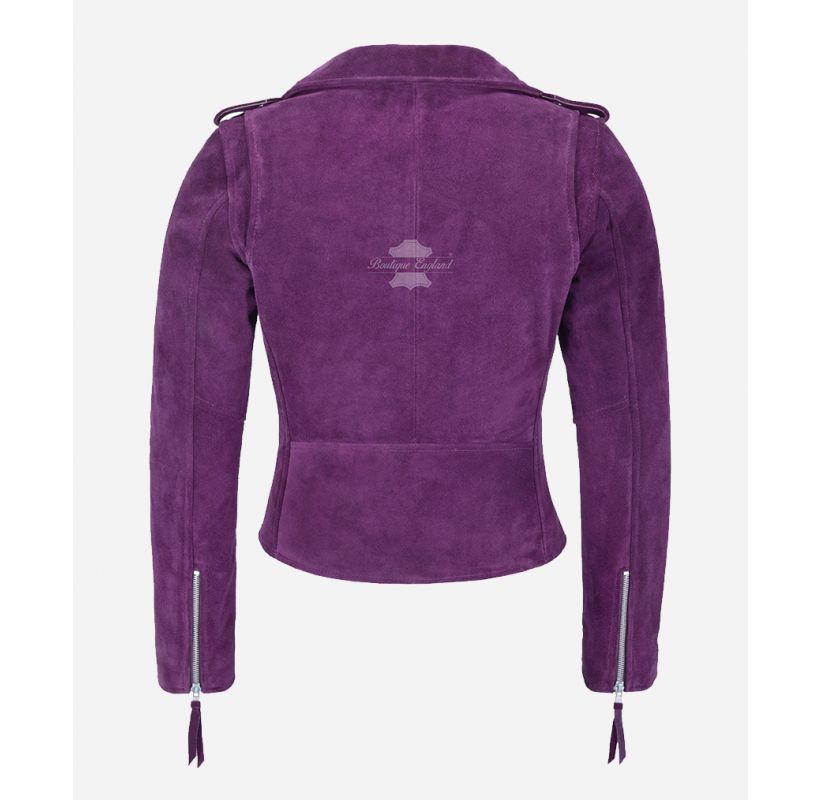 BRANDO Ladies Leather Jacket Purple Cow Suede Bikers Fashion Leather Jacket MBF