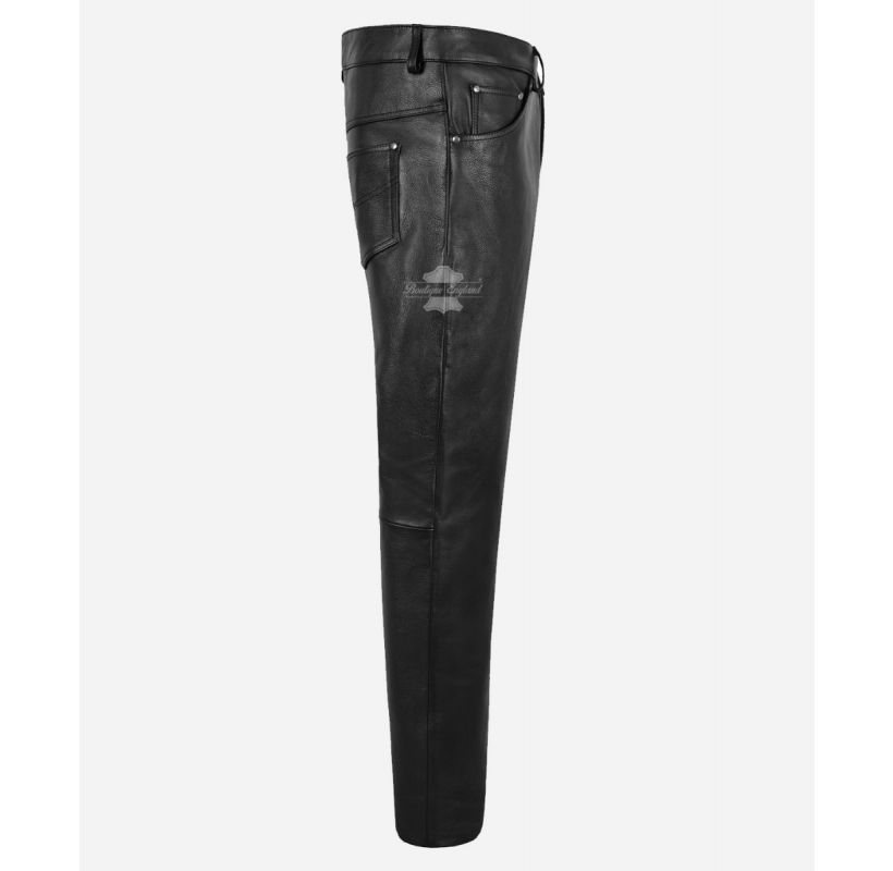 501 JEANS STYLE Leather Pants Men's Black Biker Leather Pants