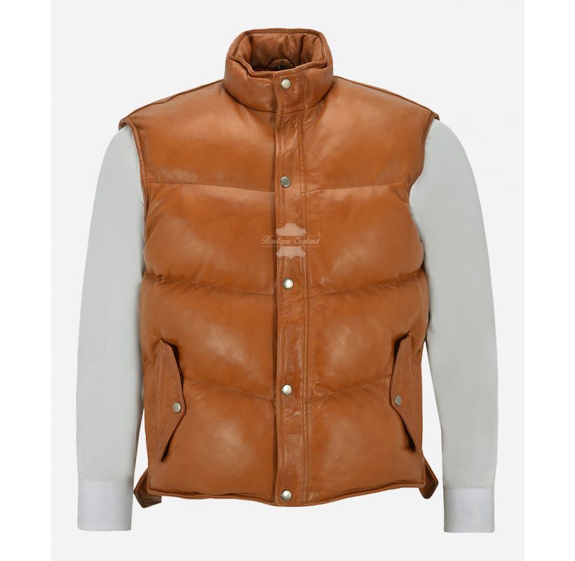 NITROGEN Mens Puffer Gilet Leather Sleeveless Padded Jacket