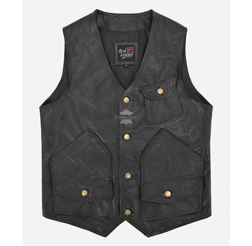 ROCK PUNK Leather Vest Men's Biker Fashion Classic Waistcoat