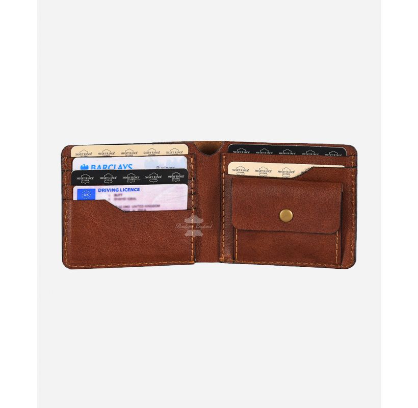 Mens Minimalist Leather Wallet With Coin Pocket Bifold Card Holder Money Purse