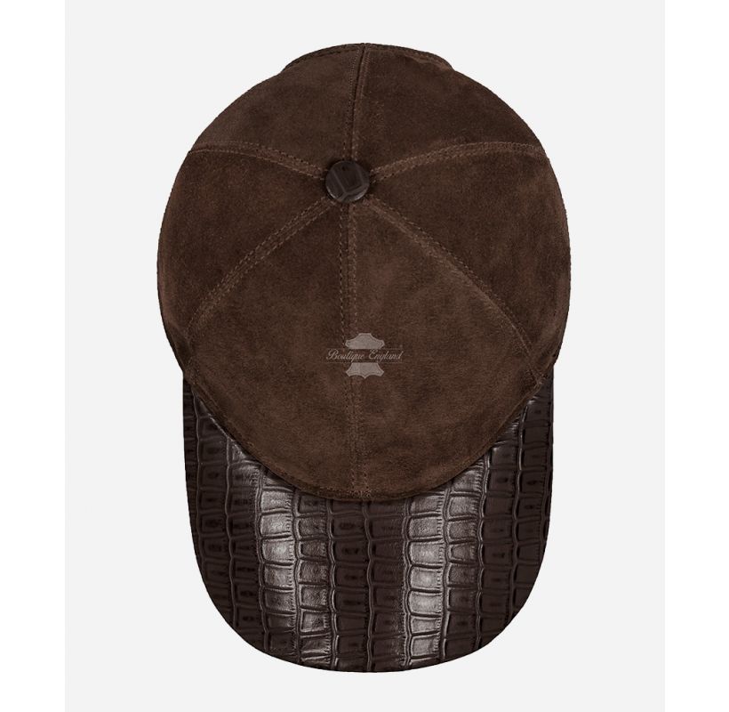 UNISEX BASEBALL CAP Suede Crown and Crocodile Print Leather Visor