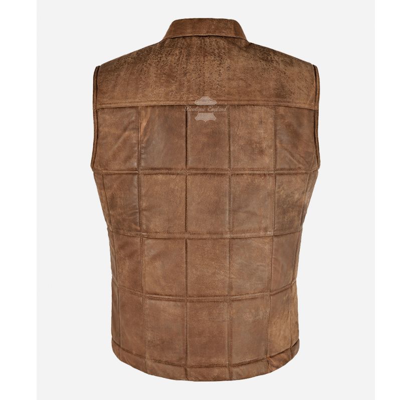 Vintage Explorer Leather Vest Men's Brown Buff Paaded Bodywarmer Waistcoat