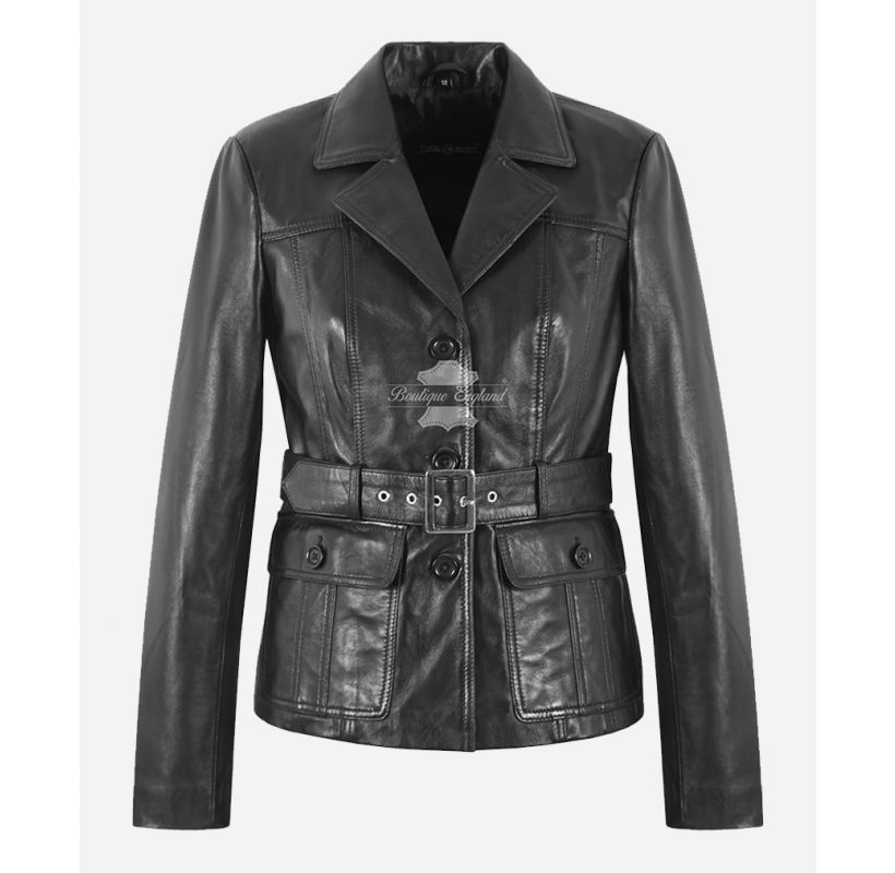 CASTLE KATE Coat Ladies Leather Trench Coat Waist Belt Blazer